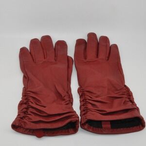 JOBIS Leather Gloves Medium Red Excellent Ruched Gathered Wrist Winter Accessory